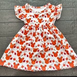 New Mickey Pumpkin Print Kids Dress Fall Thanksgiving